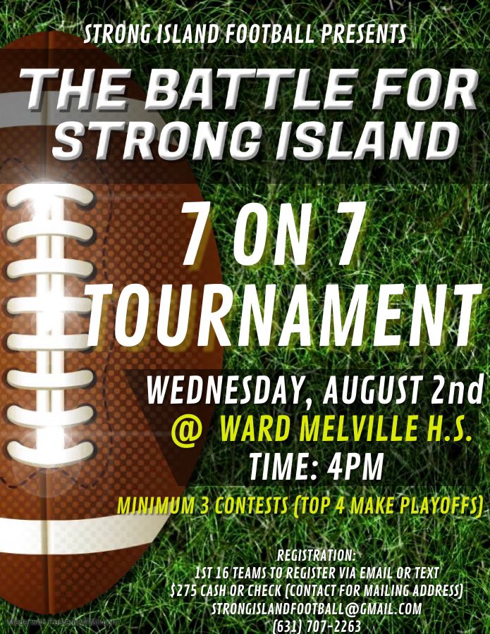 Strong Island Football (@strongislandfb) on Twitter photo Almost a week away from the best 7v7 tournament on #StrongIsland! 16 of the best teams looking to get a jump on regular season play. Get your ๐ฟ! ๐ช๐๏ธ๐ <a href="/jared_valluzzi/">Jared Valluzzi</a> <a href="/LIBasketball23/">LI Sports Fanatic ๐๐โพ๏ธ</a> <a href="/Gregg_Sarra/">Gregg Sarra</a> <a href="/NewsdayHSsports/">Newsday HS sports</a> <a href="/WardMelvilleFB/">Patriots Football</a> <a href="/Coach_Blount/">Coach Blount</a> <a href="/CoachSchaum/">Bryan Schaumloffel</a> <a href="/sachemnorthFB/">Sachem North Football</a> Almost a week away from the best 7v7 tournament on #StrongIsland! 16 of the best teams looking to get a jump on regular season play. Get your ๐ฟ! ๐ช๐๏ธ๐ <a href="/jared_valluzzi/">Jared Valluzzi</a> <a href="/LIBasketball23/">LI Sports Fanatic ๐๐โพ๏ธ</a> <a href="/Gregg_Sarra/">Gregg Sarra</a> <a href="/NewsdayHSsports/">Newsday HS sports</a> <a href="/WardMelvilleFB/">Patriots Football</a> <a href="/Coach_Blount/">Coach Blount</a> <a href="/CoachSchaum/">Bryan Schaumloffel</a> <a href="/sachemnorthFB/">Sachem North Football</a>