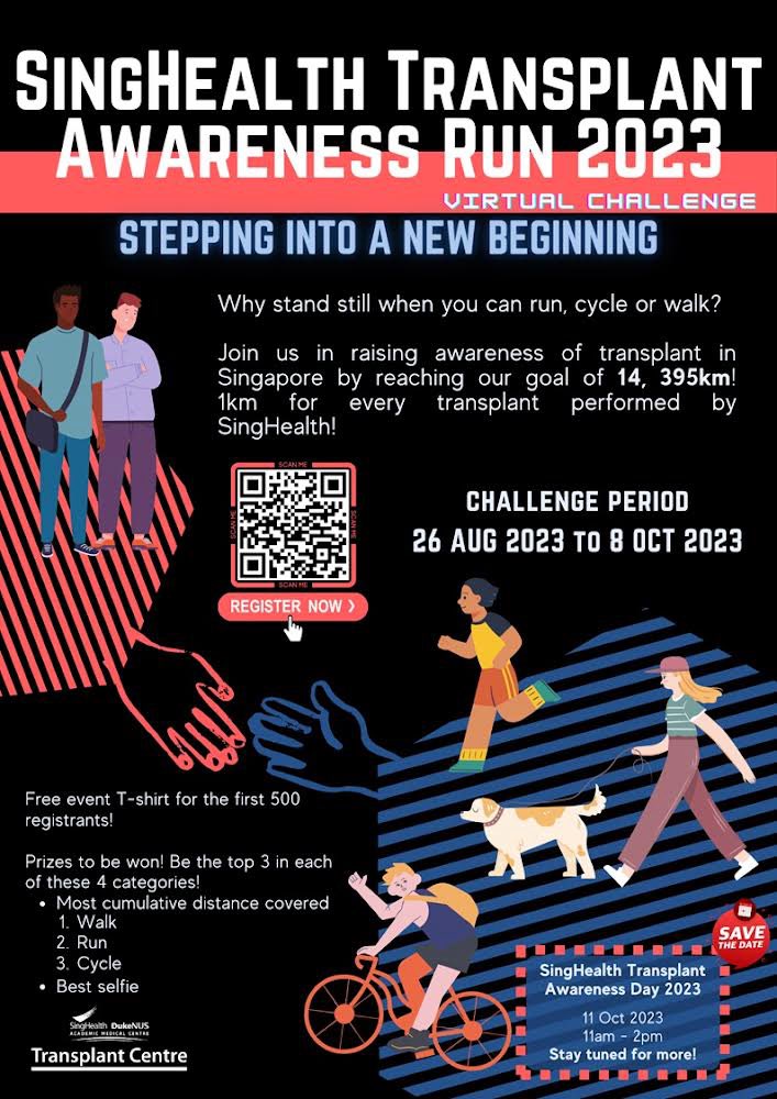 SGH HPB & Transplant Surgery (@sgh_hpbtx) on Twitter photo Join us as we raise awareness for solid organ, tissue, and hematopoietic stem cell transplantation with our virtual run to commemorate the 14,395 transplants performed by <a href="/SingHealthSG/">SingHealth</a> <a href="/mysgh/">Singapore General Hospital (SGH)</a> #transplant Register at form.gov.sg/64423d6be85d2b… Join us as we raise awareness for solid organ, tissue, and hematopoietic stem cell transplantation with our virtual run to commemorate the 14,395 transplants performed by <a href="/SingHealthSG/">SingHealth</a> <a href="/mysgh/">Singapore General Hospital (SGH)</a> #transplant Register at form.gov.sg/64423d6be85d2b…
