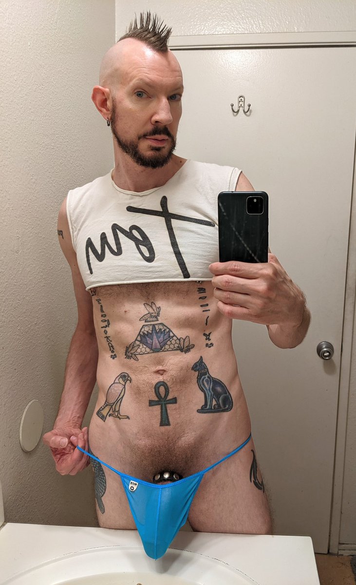 LordByroninLA's tweet photo. Wanna hang out in our skivvies? I have a hard time keeping mine on, though. 😜😈 @MaleBasics g-string barely fits! #inked #tattoos #mohawk #croptop #manbush #bulge #gstring #vpl #mensunderwear #SHOWITOFF #ratherbenaked #cockring #FreeTheD #bearded #gaymodels https://t.co/uvIyB09aoM