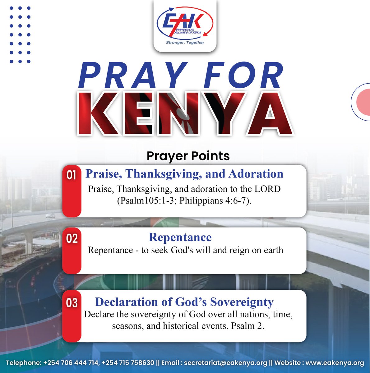 EAK_Kenya_'s tweet photo. PRAY FOR KENYA

Psalms 105:1-2
Give praise to the Lord, proclaim his name; make known among the nations what he has done. Sing to him, sing praise to him; tell of all his wonderful acts. 

#pray4kenya 
#peacefulkenya
#TheKenyaWeWant

https://t.co/Uo4HMQoJ3Q https://t.co/T0T14jyEms