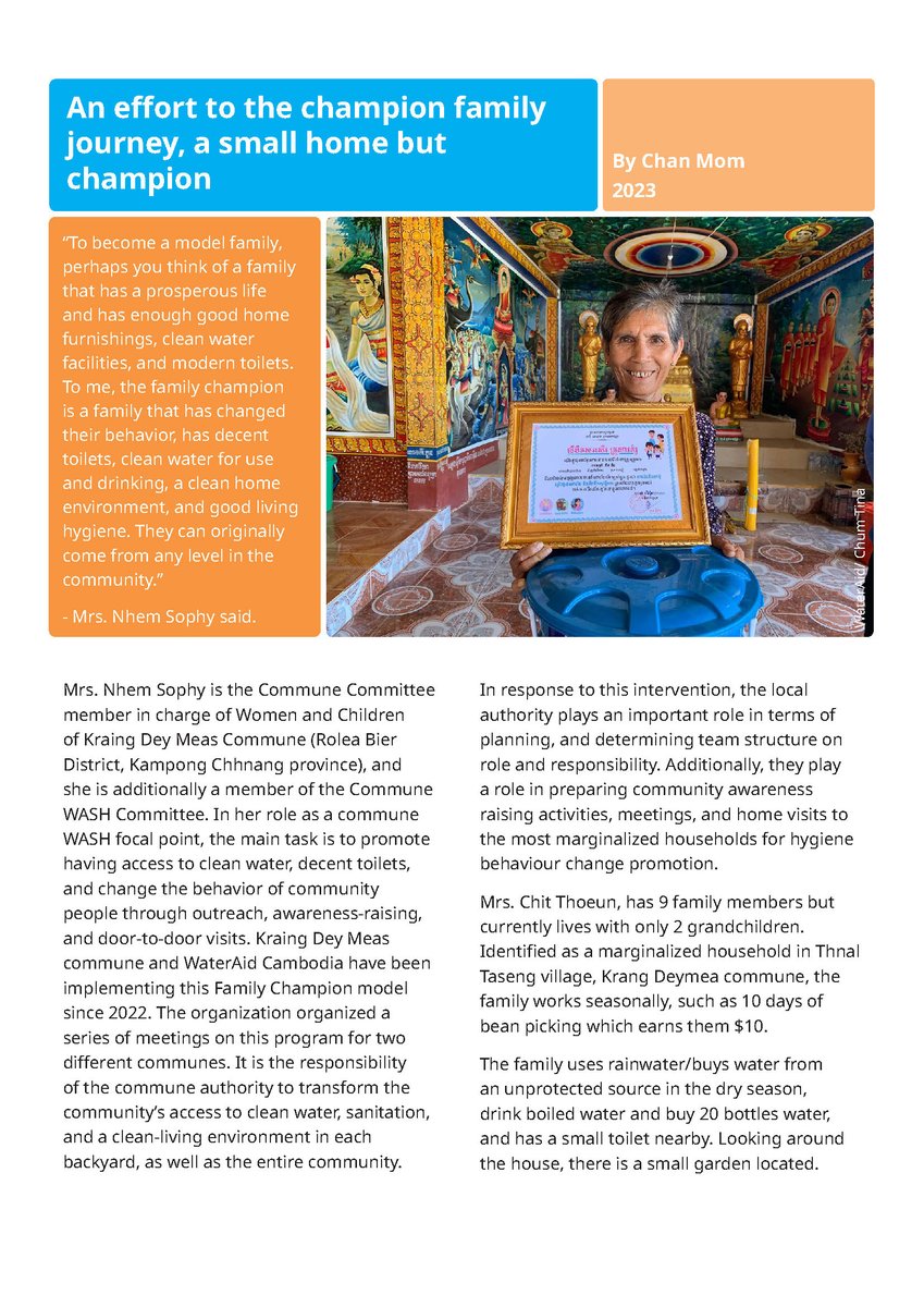 WaterAidCam's tweet photo. ⁉️ What does "a family champion" mean to you?
💧 Discover the path to becoming a family champion through our insightful case study.

#FamilyChampion | #KampongChhnangProvince https://t.co/e9s0tMNwiZ