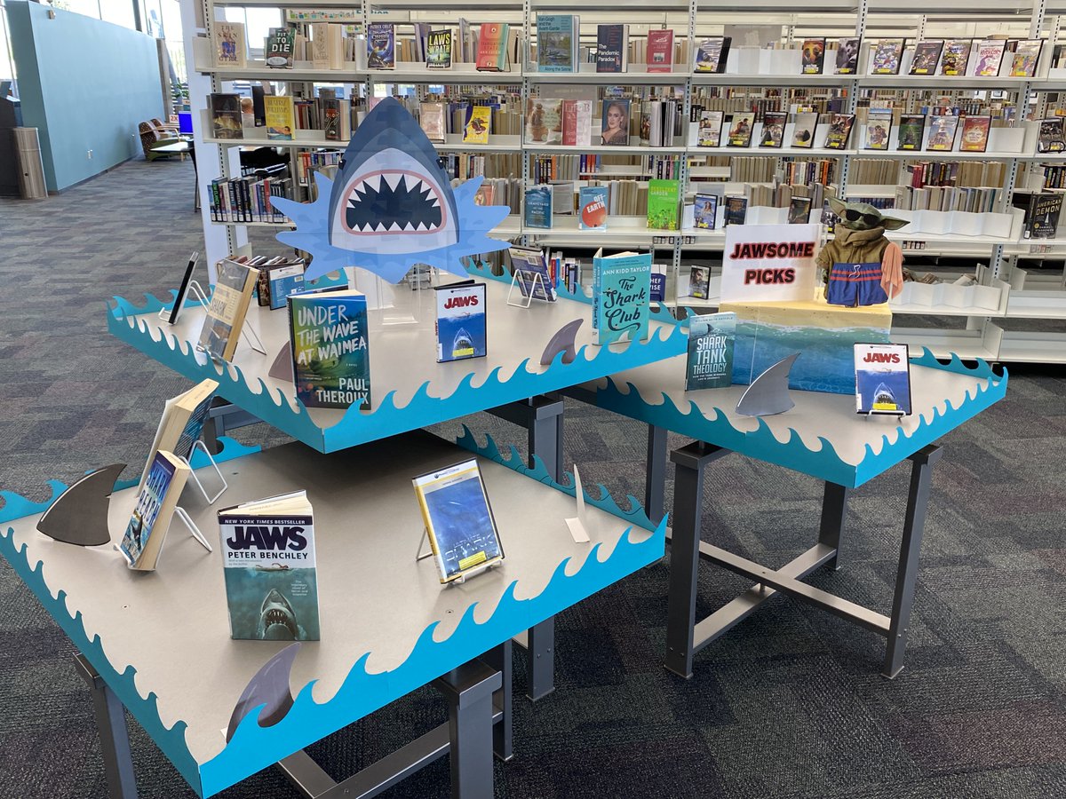 PhxLibrary's tweet photo. Hurry on over to #CesarChavezLibrary for some “Jawsome” #SharkWeek picks you can really sink your teeth into! 🦈 https://t.co/rjYT5ZfFjw #JustReadPPL #PhoenixPublicLibrary #Phoenix #PHX https://t.co/EtPRO1vwnh