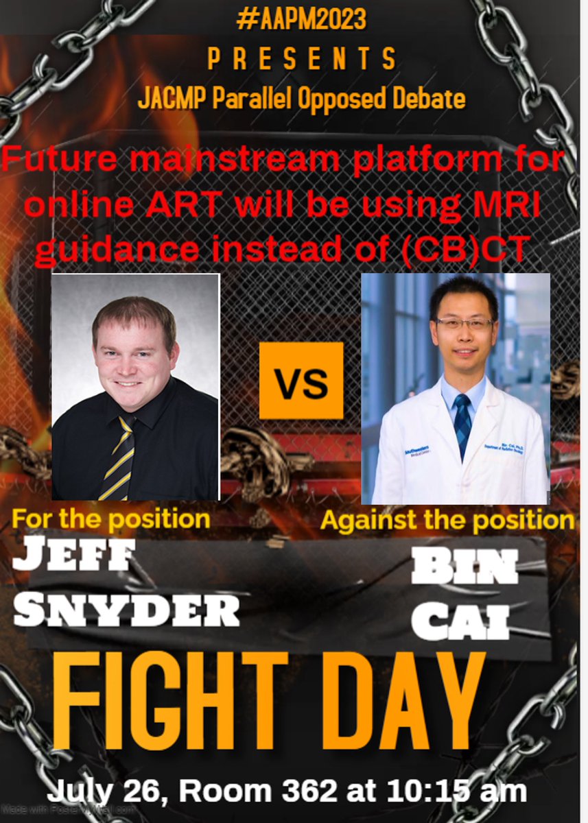 🔥🎤🔥 Attention #AAPM2023! Tomorrow at 10:15 am in room 327, it's ON! Witness the ultimate showdown as the titans of AdaptiveRT, ME--the AwesomeBIN and the incredible Jeff Snyder face off in a fiery debate on the future mainstream online adaptive RT! 🥊 @aapmHQ @YiRongPhD #Jacmp