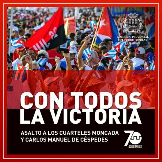 Faltan minutos para conmemorar el Día más Glorioso de nuestra historia , para nuestros Héroes y Mártires HONOR ETERNO. #70Moncadas #ConTodosLaVictoria