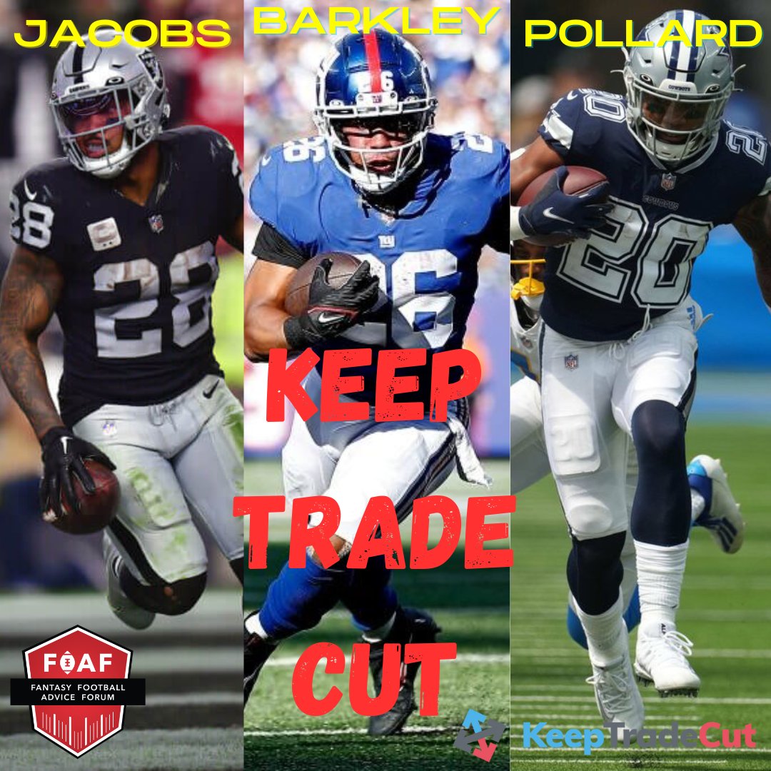 SelloutCrowds's tweet photo. These 3 Rbs, despite the stellar performance, were all dealt the franchise tag. Since Barkley has signed a 1 yr deal. Where do you sit on the values?
Keep 1, Trade 1, Cut 1
#nfl #fantasyfootball #draft #Giants #Raiders #Cowboys #rankings #keeptradecut
@KeepTradeCut @Giants @Raiders @dallascowboys