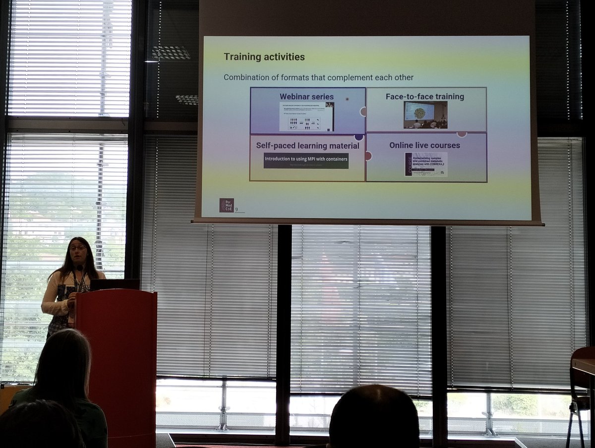 Marta Lloret presenting the astonishing @PerMedCoE training program in #ISMBECCB2023, bringing the power of HPC to Life sciences and Personalised Medicine