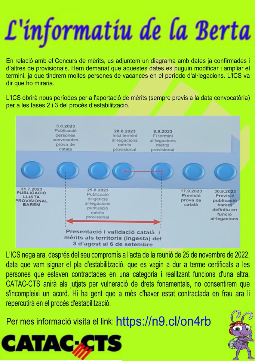 CatacCat's tweet photo. Diagrama amb les dates del #concurs de #mèrits.

L'ICS nega que es faran certificats als treballadors que estaven contractats amb una categoria i realitzaven funcions d'una altra. 
#CATAC no permetrà que incompleixin #acords als quals s'ha arribat. https://t.co/qNBk1b2xhw