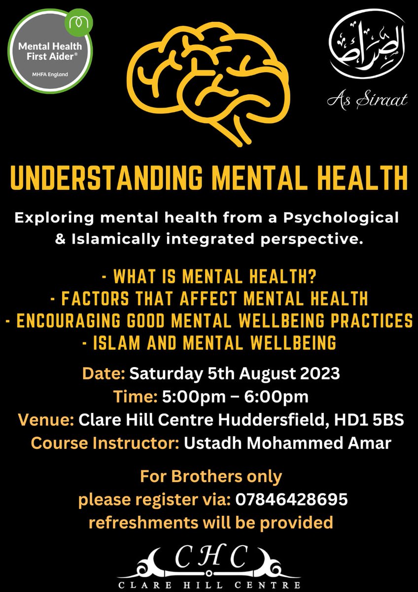 #mentalhealth #understandingmentalhealth
<a href="/KirkleesHCP/">Kirklees Health and Care Partnership</a> <a href="/KirkleesComPlus/">Kirklees Community Plus</a> <a href="/HCoMosques/">Huddersfield Council of Mosques</a> <a href="/MasjidRiza/">Masjid Riza</a> <a href="/masjidomarhd/">Masjid Omar</a>