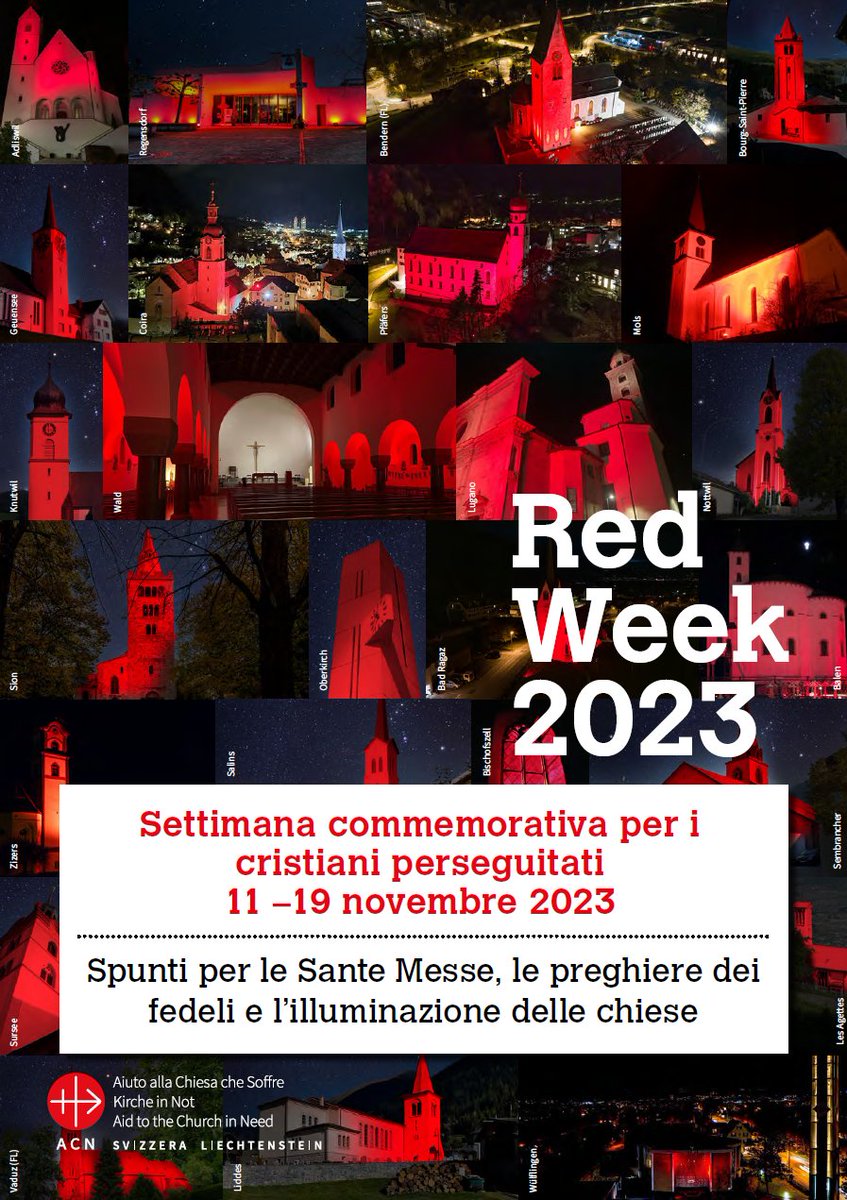 ACN_Svizzera's tweet photo. RedWeek 2023 - 11.-19.11.2023
Giornate di preghiera per i cristiani perseguitati!
350 milioni di cristiani perseguitati, discriminati o impediti hanno bisogno del nostro aiuto, della nostra preghiera e della nostra attenzione. L' iscrizioni sono in corso.
https://t.co/Wj2UCDT62Z https://t.co/CQk3gZfckF