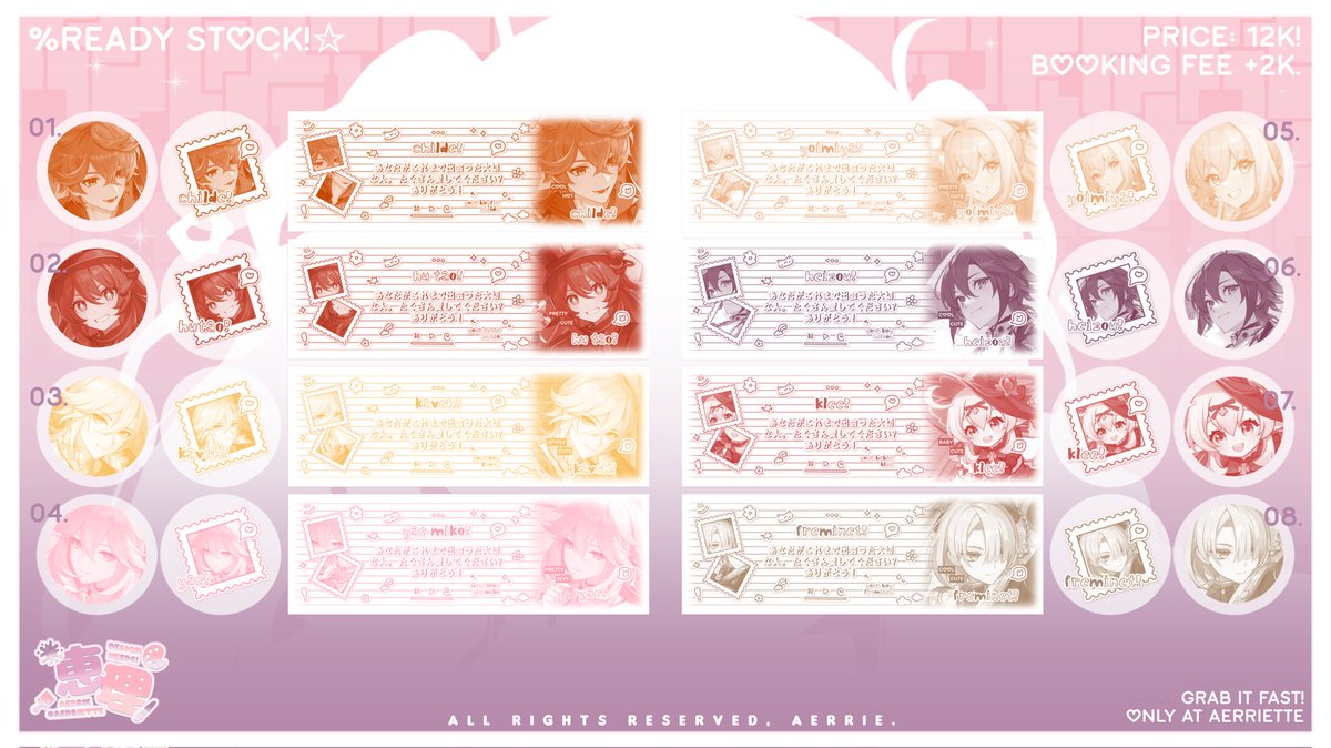 aerriette's tweet photo. ✮. rts are highly appreciated! ໒꒰ྀི´ ˘ ` ꒱ྀིა

hii, aerrie bawain layout hsr, genshin, onk, proseka dan bandori! untuk price tertera di masing" foto ya. bisa ditake dri jam 16:00 WIB dgn fee +2k atau without fee jam 19:00 WIB nantiii. yuk jajan? 

#zonaba #zonauang https://t.co/P9ptKFnrot
