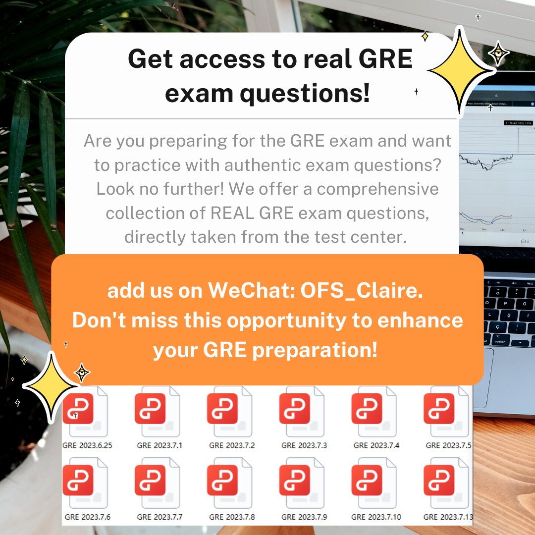 Claire959687057's tweet image. Get ready for the GRE with our goldmine of authentic exam questions! 📚🧠 Our GRE Exam Real Questions pack is a must-have for serious test-takers, providing you with the highest-quality questions straight from the test center.  #GREprep #RealQuestions #ExamSimulation