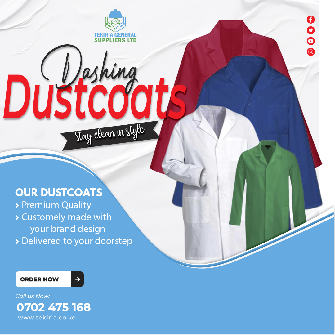 Keep yourself stylish and protected with our premium Dustcoats,made with your prefered brand design and delivered to your doorstep.📷 Shop now by visiting our website at tekiria.co.ke or call us at +254 702 475168
#DustCoat #dustcoats #workwear #workwearstyle