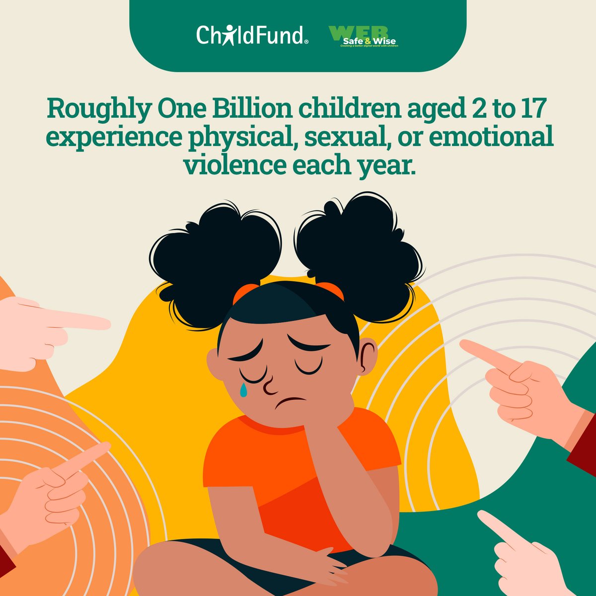 ChildfundL's tweet photo. Protection of👧👦from all forms of violence is a fundamental right upheld in the UN Convention on the #RightsofChild. Yet, roughly 1⃣billion 👧👦aged 2-17 experience physical, sexual, or emotional violence yearly, both online and offline according to #UNICEF. #WebSafeAndWise https://t.co/E0eF5cbK2i