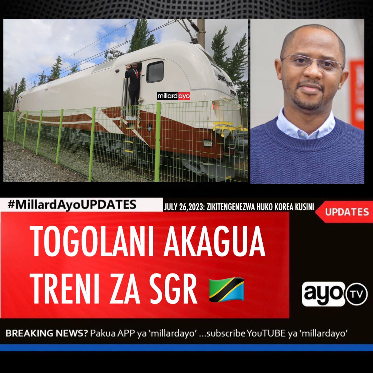 millardayo's tweet photo. Balozi wa Tanzania nchini Korea ya kusini Togolani Mavura @tonytogolani ametembelea kiwanda cha kampuni ya Hyundai Rotem na kukagua maendeleo ya utengenezaji wa seti 10 za treni za kisasa na vichwa 17 vya treni vya umeme mjini Changwon, Korea ya kusini.

Akiwa katika karakana inayotengeneza seti za treni za kisasa (EMU) Balozi Mavura ameeleza kuridhishwa na kazi iliyofanyika mpaka sasa na kuwatoa hofu Watanzania juu ya maendeleo ya utengenezaji wa vifaa hivyo vitakavyotumika katika reli ya kisasa SGR nchini.

“Kazi ni nzuri na hizi ndio picha ambazo Watanzania wengi walikuwa na shauku ya kuziona, nimefanikiwa kuona eneo la ndani, kilichonivutia zaidi ni kuwa treni hizi zimezingatia Watu wenye ulemavu mfano katika eneo la maliwato, pia kuna eneo maalum la akina Mama kuwahudumia Watoto kwahiyo itatubadilishia namna ya kusafiri na itatoa uhuru kwa kila Mtu kusafiri, kwahiyo nimpongeze Rais Dkt. Samia Suluhu Hassan kwa namna alivyoahidi na kweli kazi hii inaendelea”

Aidha Balozi Mavura amesema kuwa biashara kati ya Tanzania na Korea ya kusini imeimarika zaidi kutokana na makampuni ya Nchi hiyo kuhusika katika shughuli za ujenzi wa reli na utengenezaji wa vifaa vya uendeshaji wa reli ya Kisasa “kwa kununua vifaa hivi vya uendeshaji, kiwango cha biashara kati ya Nchi zetu mbili kimepanda kwa 1.4%, tumenunua vifaa lakini pia na wao wametuuzia teknolojia”
#MillardAyoUPDATES