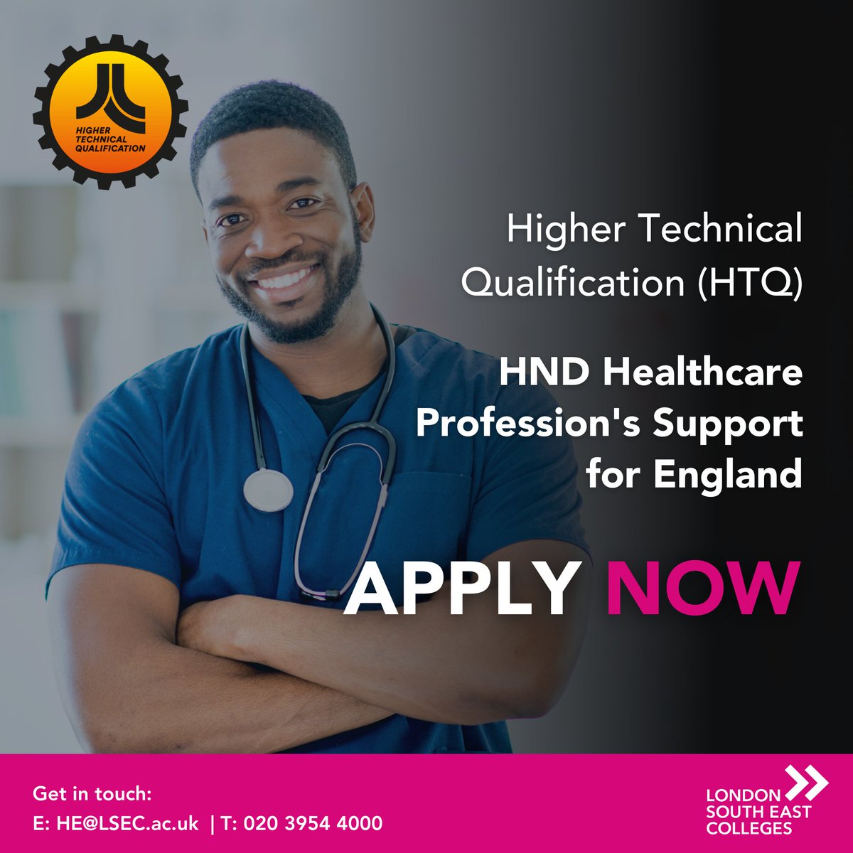 LSEColleges's tweet photo. Gain the knowledge to stand out in the ever-changing world of Health & Social Care with a Higher Technical Qualification. Supported by employers, HTQ equips you with the skills, behaviours & knowledge to be job-ready. Apply now - https://t.co/7JF1I19tLr
#GETONCOURSE #APPLYNOW https://t.co/6YapVubhsz