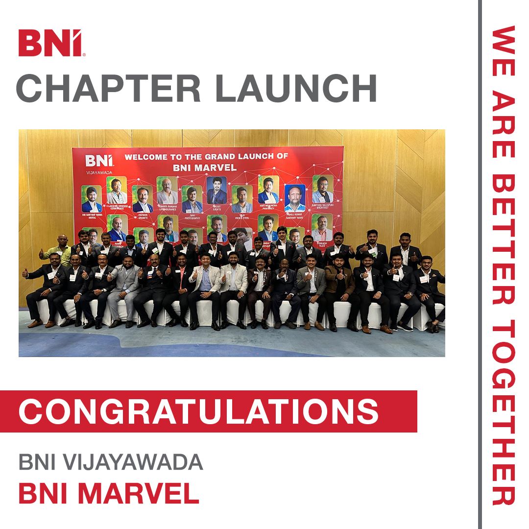 BNIindia's tweet photo. We are delighted to announce the launch of the 10th chapter of BNI Vijayawada, BNI MARVEL with 21 members, 21 visitors & 86 referrals.
Many congratulations to EDs Jai H Desai & Vishal H Desai
#BNI #BNIIndia #BNIVijayawada #BNIChapters #BNIMembers #ReferralsForLife https://t.co/KUYJfgOIj8