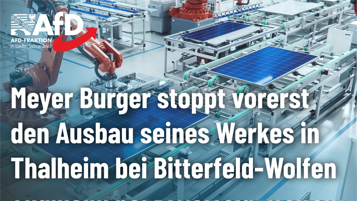 AfDFraktionLSA's tweet image. Solarzellenproduzent #MeyerBurger baut Produktionsstätte in Colorado Springs (USA). #MatthiasLieschke: „Wieder gehen wertvolle Investitionen ins Ausland. Wir brauchen vernünftige Bedingungen, die dazu beitragen, unsere heimische Wirtschaft zu stärken.“ ➡️afdfraktion-lsa.de/meyer-burger-s…