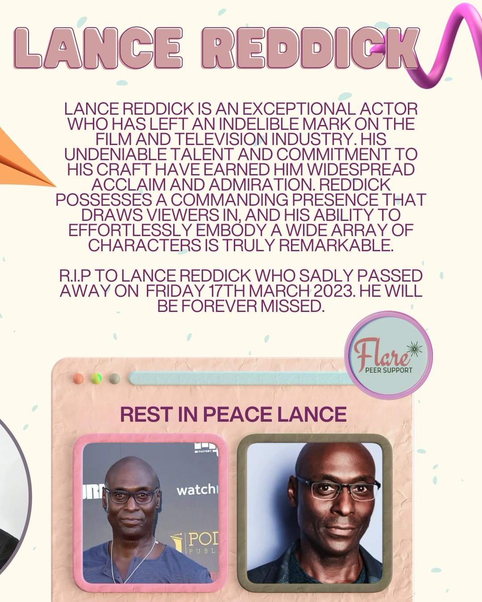 FlareCares's tweet photo. At Flare, we believe in honouring those who use their platform to speak out about important issues. This week, we are pleased to recognize Lance Reddick as our Person of the Week for his presence range in television and film.
-
#FlarePeerSupport #peersupport #flarepersonoftheweek https://t.co/JDI7OOgwDB