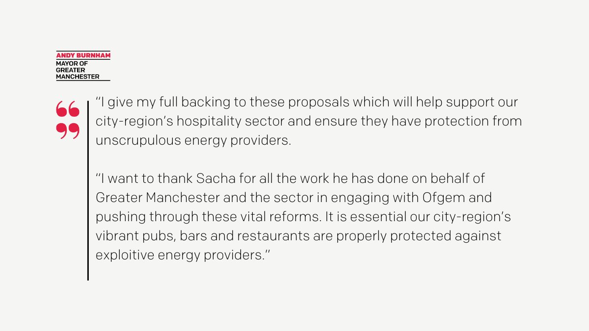 🗣️“I give my full backing to these proposals which will help support our city-region’s hospitality sector and ensure they have protection from unscrupulous energy providers.”

Andy has commented following <a href="/ofgem/">Ofgem</a> proposals to introduce new rules for energy suppliers and praised