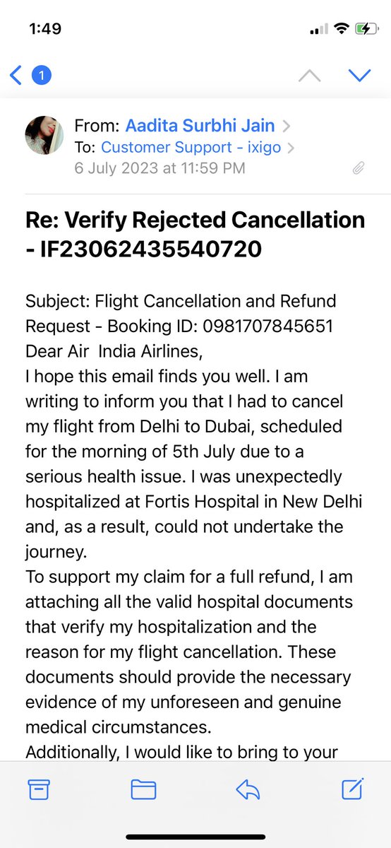 chaand199024's tweet photo. @airindia i’m disappointed with the experience I had while trying to get a refund for cancellation fees. Your customer support assured that providing medical documents would entitle me a refund of 15k for ticket,but it hasn't happened,Can you  look into this urgently #refund https://t.co/cS4C2hNfKZ