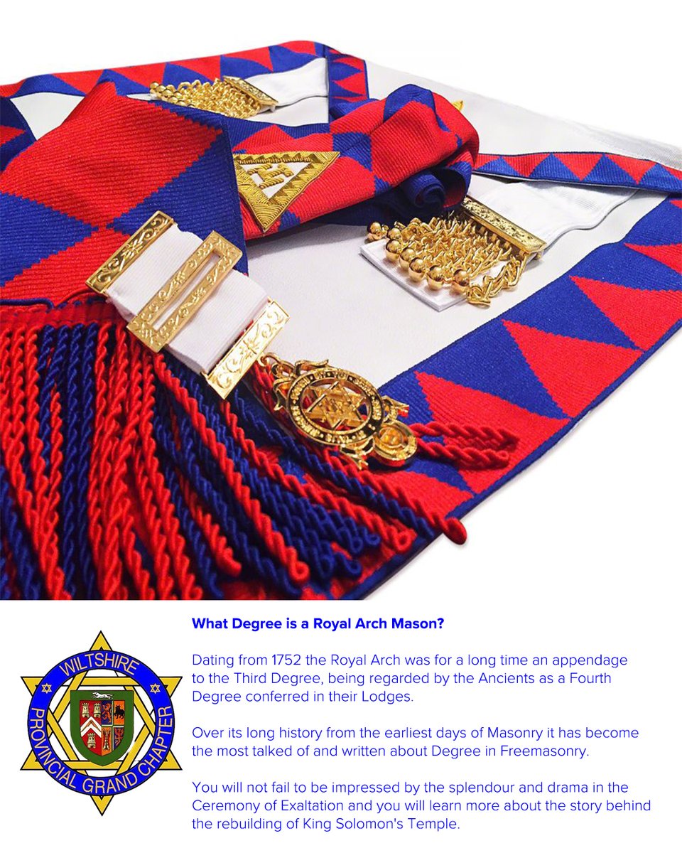 What Degree is a Royal Arch Mason? Dating from 1752 the Royal Arch was for a long time an appendage to the Third Degree, being regarded by the Ancients as a Fourth Degree conferred in their Lodges. Continue your journey and discover more #JoinUs #RoyalArch #WiltshireRoyalArch