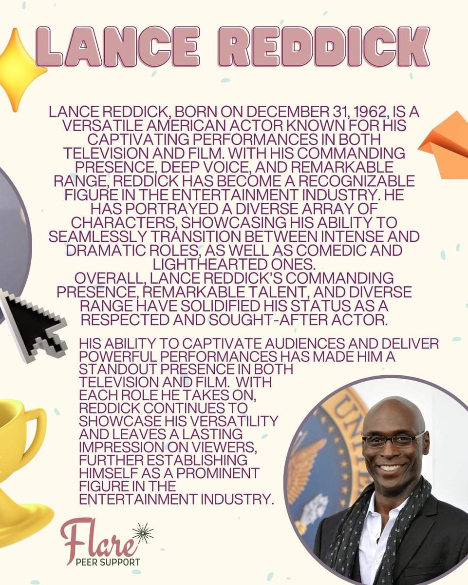 FlareCares's tweet photo. At Flare, we believe in honouring those who use their platform to speak out about important issues. This week, we are pleased to recognize Lance Reddick as our Person of the Week for his presence range in television and film.
-
#FlarePeerSupport #peersupport #flarepersonoftheweek https://t.co/JDI7OOgwDB