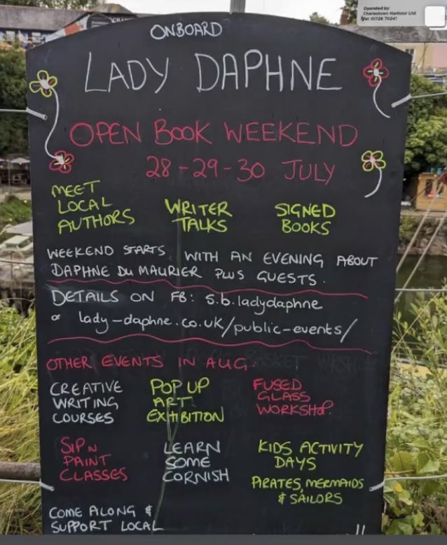#BooksontheBarge is this wknd on the #LadyDaphne in #Charlestown. I’ll be talking #YA & #CornishGothic  with @emilycharlotte from @PaperboundMag on Sat 3pm and signing copies of my novel #ZedandtheCormorants, set around the #FoweyEstuary.  #cornwallevents #litfest @ArachnePress