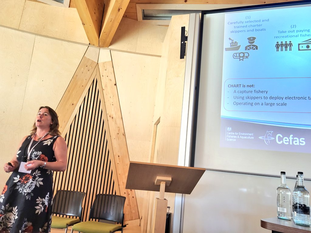 fsbi_symposium's tweet photo. Bluefin #tuna returning to UK waters and @CefasGovUK and fishers (n=2824 and counting) working together to develop a brand new ambitious tagging programme #CHART. Fantastic talks by Dave Righton and Joanna Ford at #FSBI2023 @Uni_of_Essex https://t.co/qooKnU3yrU