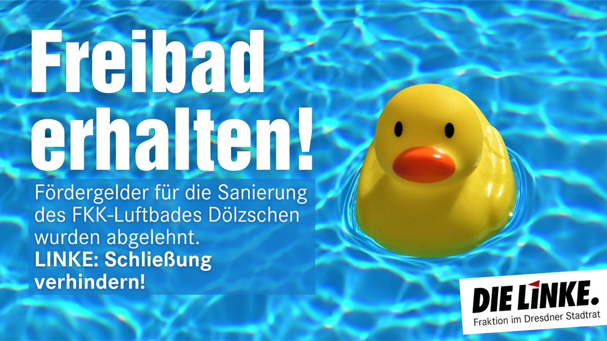 Wird das FKK-Luftbad Dölzschen geschlossen? 😱🫣

Förderantrag abgelehnt, Betriebserlaubnis läuft aus. 

LINKE: Müssen alles für den Erhalt tun!

👉mehr Infos unter linke-fraktion-dresden.de

#Dresden #StaDDrat #Freibad #Sommer #schwimmen #dielinke