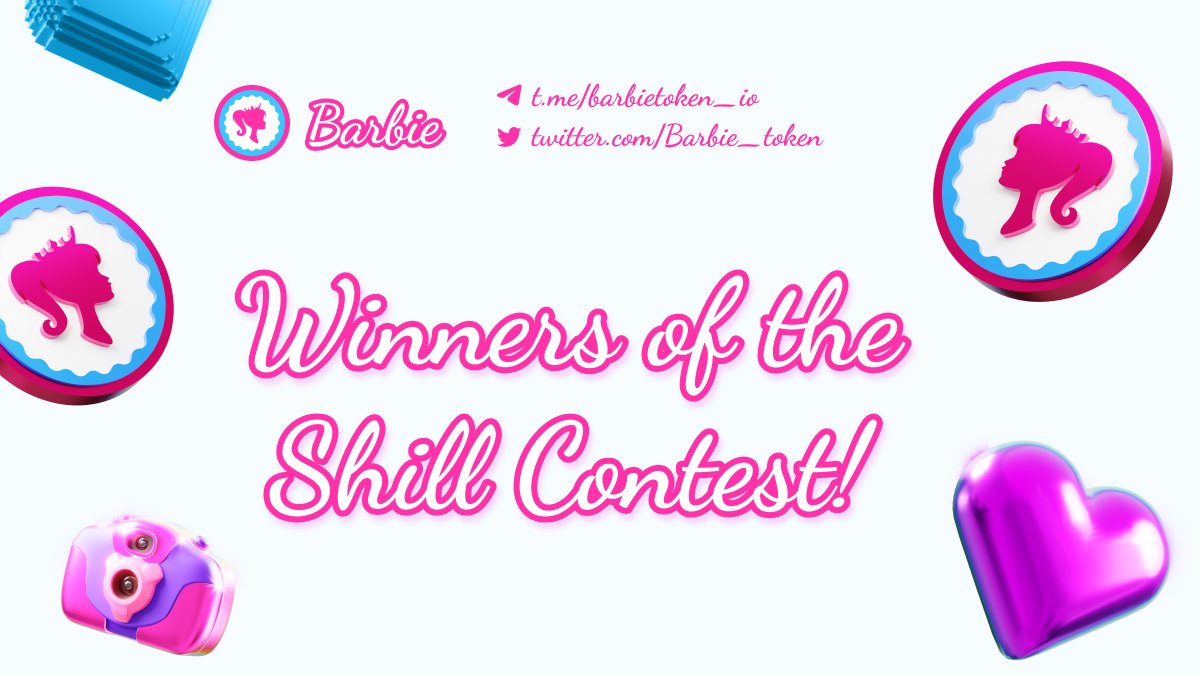 Barbie_token's tweet photo. 💎 Announcing the winners of the shill contest! 💎

We are very grateful to everyone who participated in shilling our project and helping it grow. 💙

We announced the winners in this post: https://t.co/LnvCxyn0qQ

#Barbie #BarbieMovie #BarbieTheAlbum #BarbieTheMovie #BarbieToken