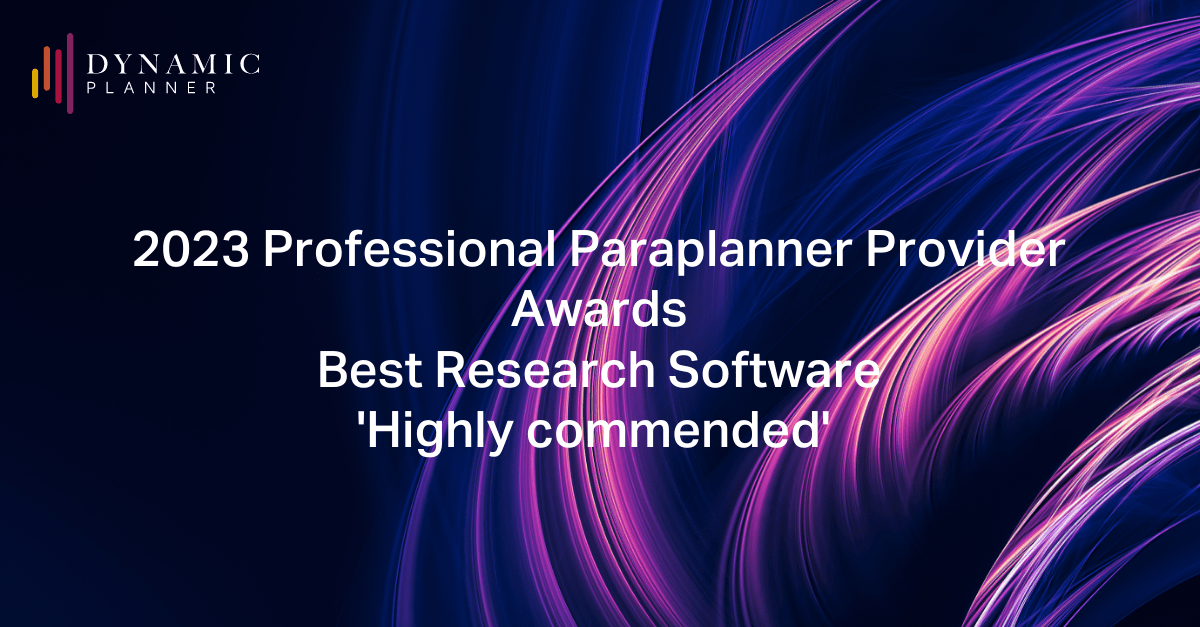 We are pleased to announce that we have been highly commended for 'Best Research Software' in the 2023 Professional Paraplanner Awards! 🎉 bit.ly/452tHWg

#wealthtech #financialplanning #wealthplanning #investmentresearch