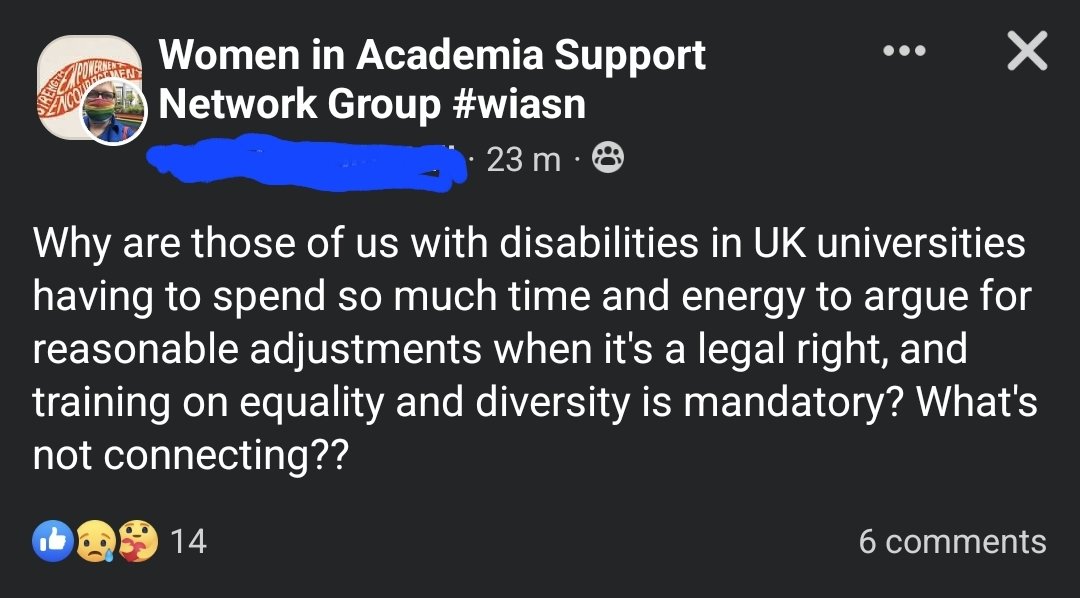 It is so frustrating, and inefficient. If I didn't have to put so much energy into managing my health &amp; had appropriate ways of working I would be more productive, benefitting the organisation... the lack of flexibility and innovation in higher education of all places baffles me