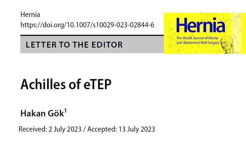 📢 New article published in Hernia highlighting Achilles of #eTEP

➡️ rdcu.be/dhKik

#HerniaSurgery #AWSurgery #VHR #IamEHS