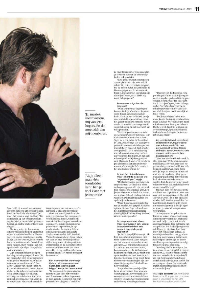 ...Wát een leuke serie! Later deze maand nog cabaretier Dolf Janssen. Tnx Trouw voor deze uitnodiging.
Daniel Rowland
#composition #composer #trouw