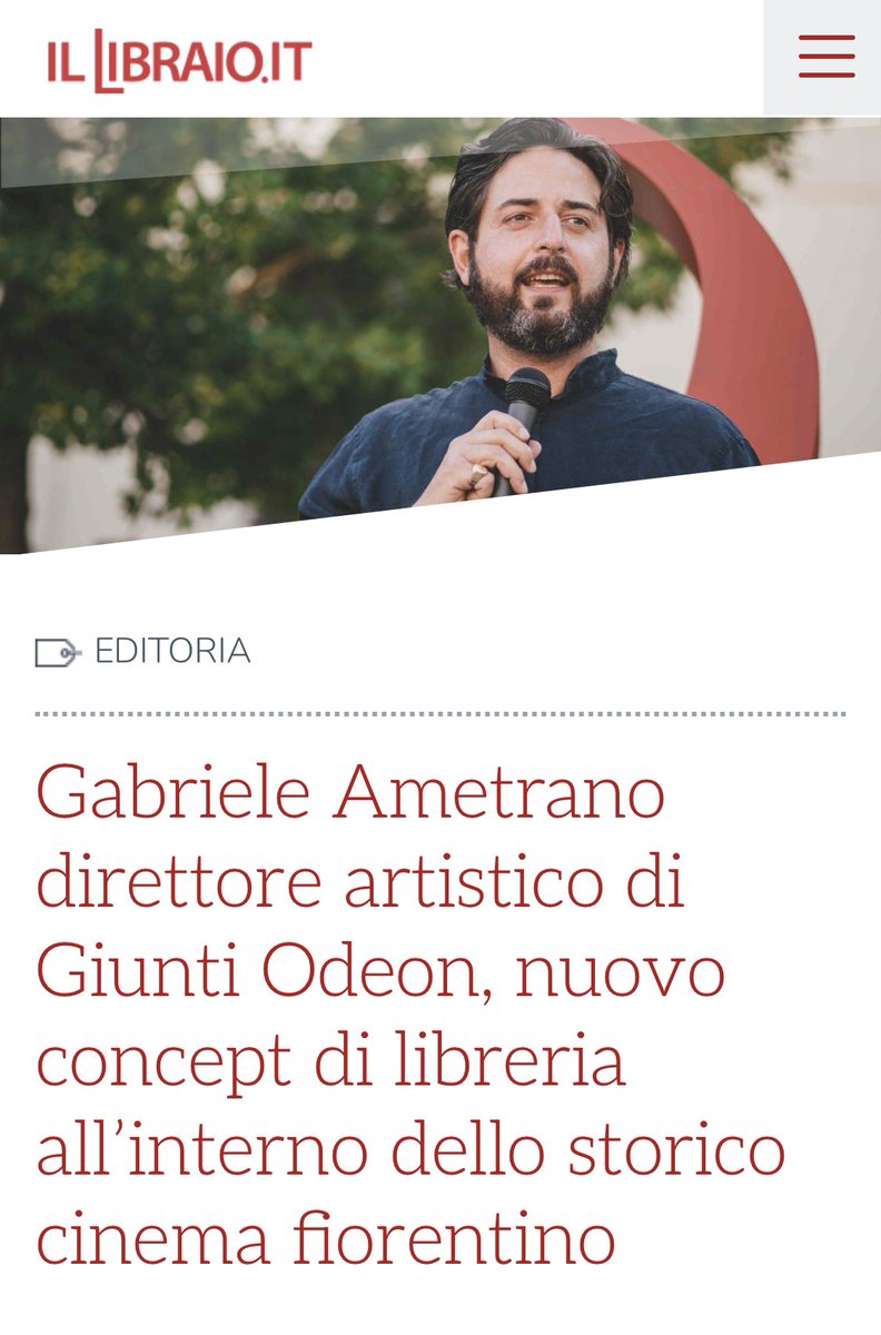 Bravissimo Gabriele Ametrano Direttore artistico di Giunti Odeon ❤️❤️🎉🎉🎉🎉🎉 Il Libraio Giunti Editore <a href="/ESERCIZIdiSTILE/">Gabriele Ametrano</a> <a href="/GiuntiEditore/">Giunti Editore</a> <a href="/illibraio/">Il Libraio</a>