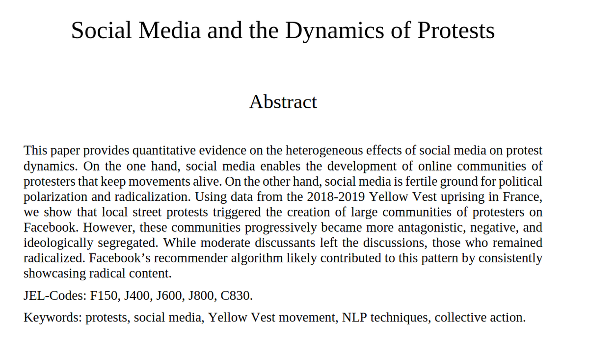 PinchOfData's tweet photo. Happy to share an entirely revised version of our paper on the Yellow Vests protests.

We study the effects of social media on the dynamics of protest movements.

Thread below 👇 https://t.co/mFadvuJ4TM