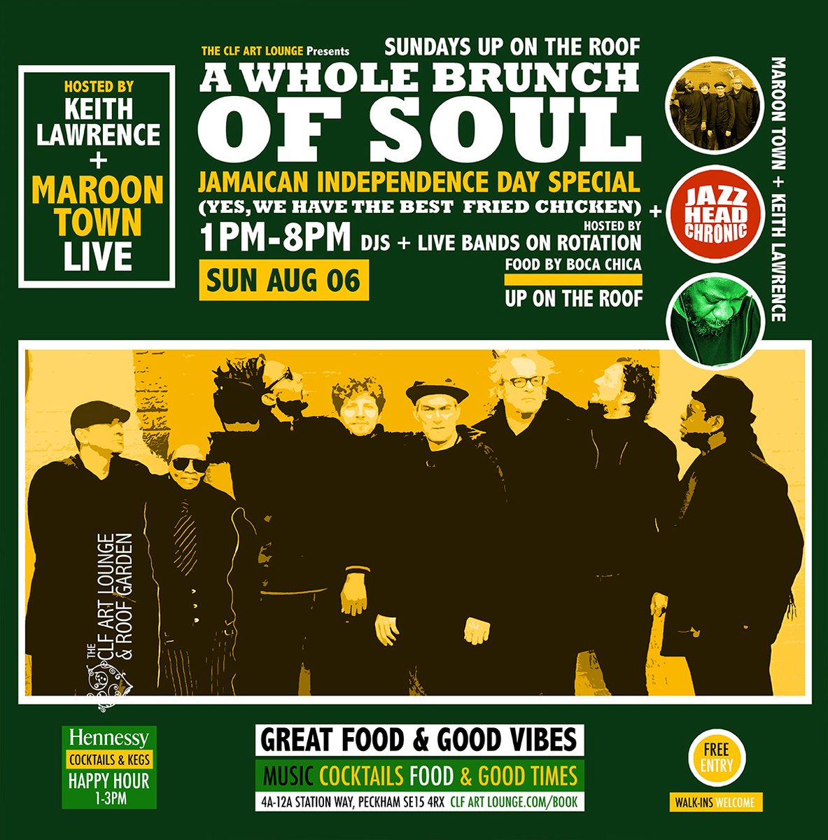 Celebrate Jamaica Independence Day with Maroon Town! We'll be bringing the heat with our infectious, high-energy ska reggae rap &amp; Latin beats. Join us for an afternoon of dancing, food, and fun on Sunday August 6th at CLF Art Lounge, 4a Station Way, London SE15 4RX.