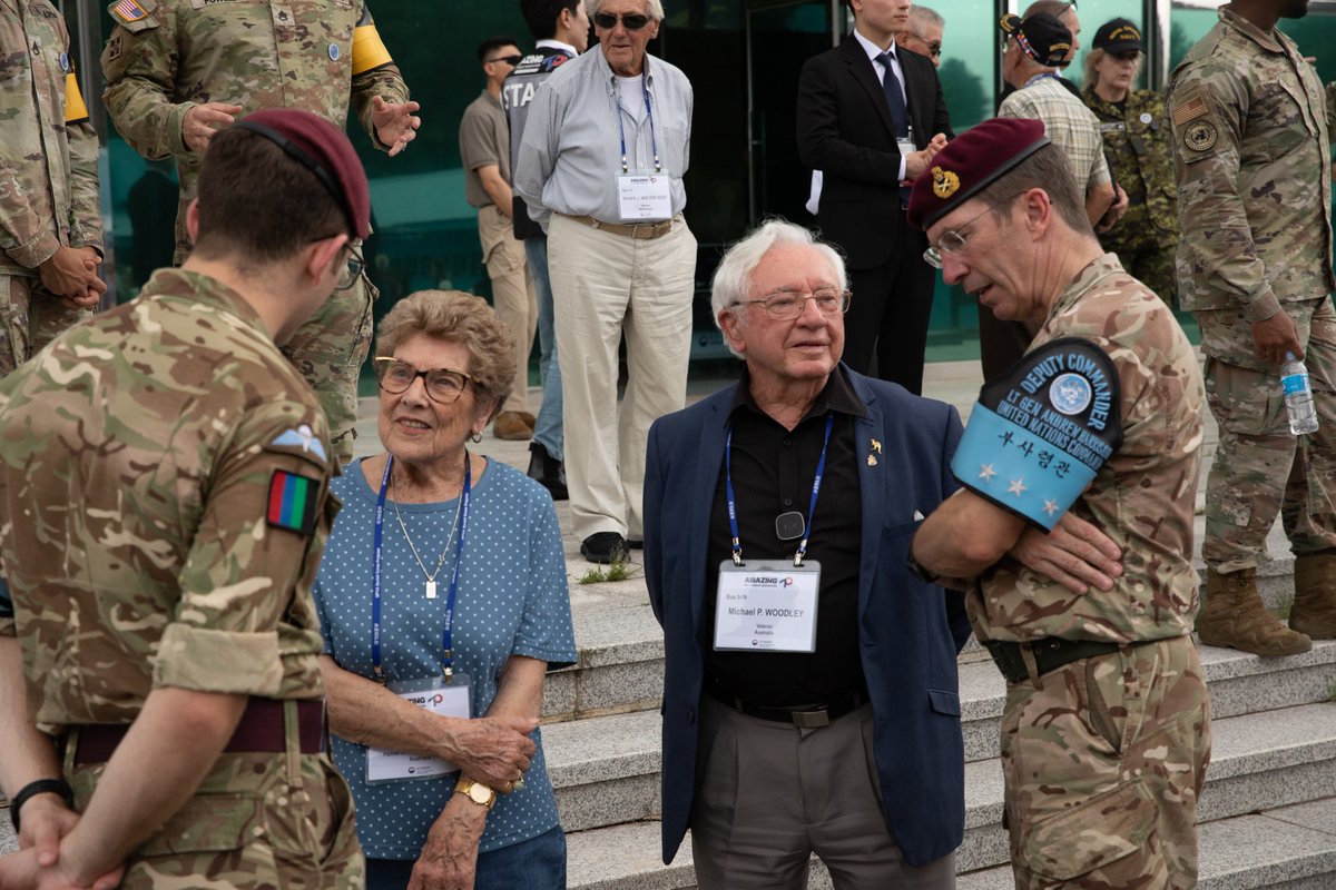 UN_Command's tweet photo. #Countdownto70 D-1 Thanks @hun2day for providing the opportunity to host Member State Veterans and their family members at the #JointSecurityArea. Seventy-tree years ago, these #Veterans of @UN_Command defended freedom on the Korean peninsula https://t.co/yjMBGgPBHs