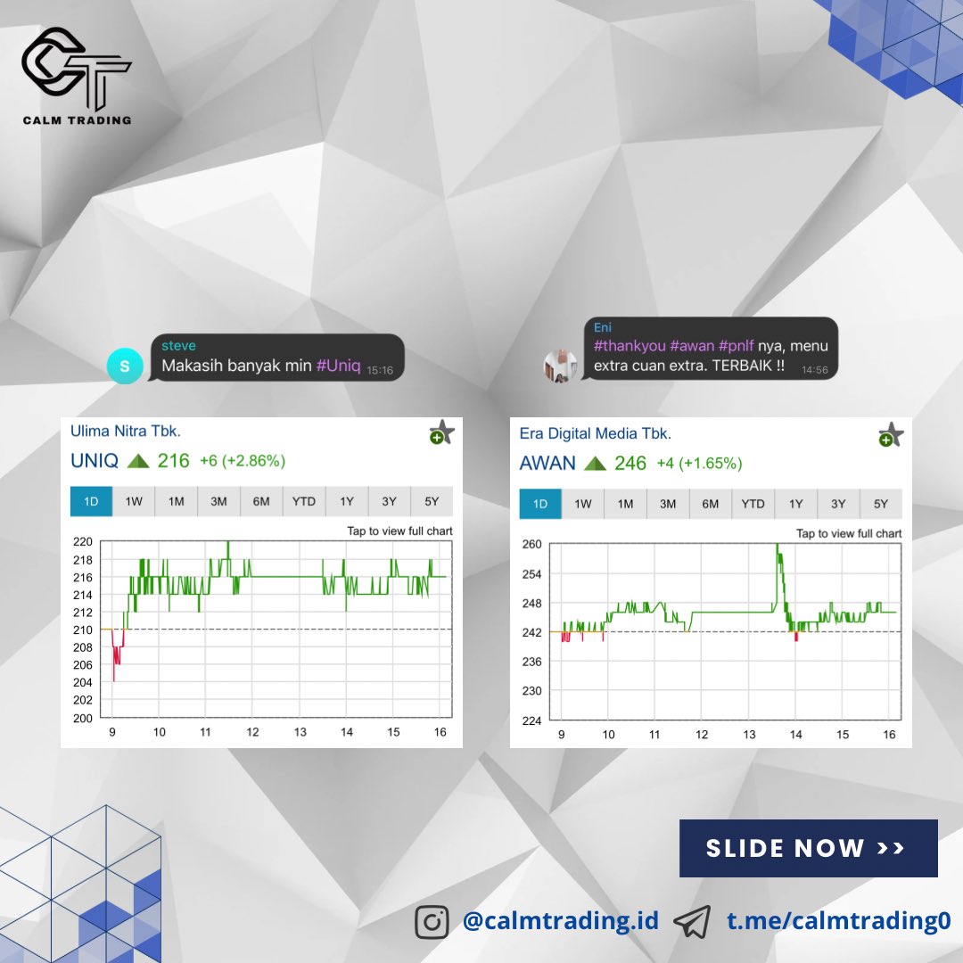 Ingin cuan trading? Ingin cepat kaya?  Yuk Follow Calm Trading. Cek link di Bio Kami yaa untuk join Trading bareng.

#Saham #tradingsaham #belajarsaham #sahamindonesia #IndonesiaBangkit