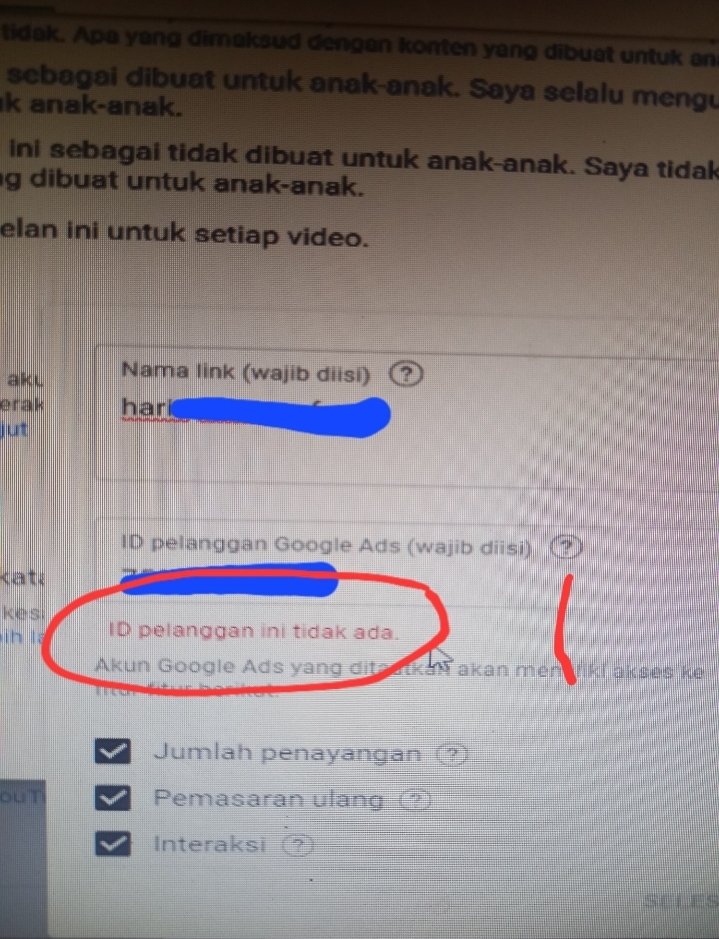 Hallo team <a href="/TeamYouTube/">TeamYouTube</a> 
Mohon bantuannya, kenapa id pelanggan adsense saya tidak bisa terbaca youtube pada saat saya ingin menautkan adsense saya?