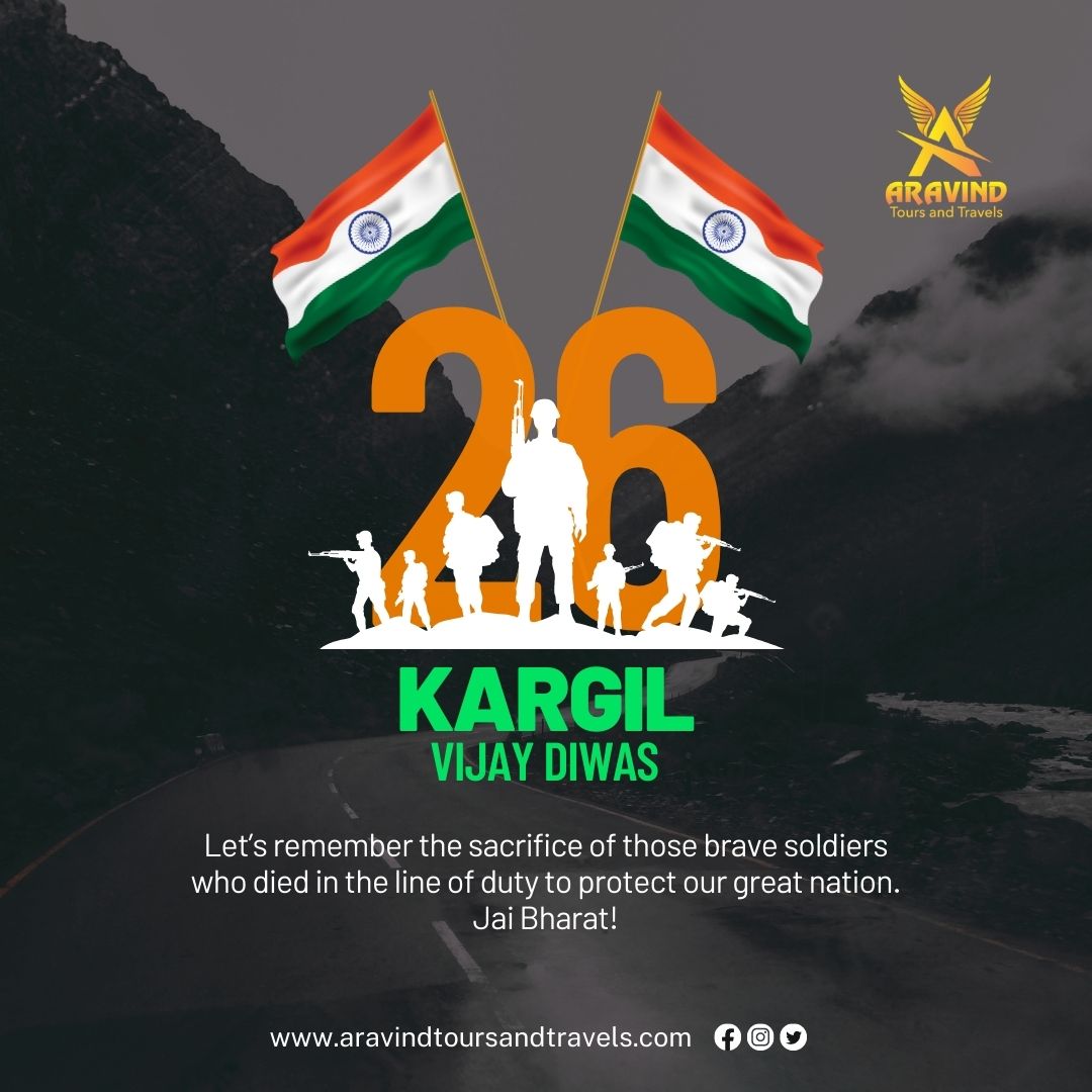 On this significant day of #KargilVijayDiwas, we remember and honour the extraordinary sacrifices made by our soldiers. Let's stand united and uphold the values they fought to protect.

#KargilVijayDiwas #SaluteToSoldiers #IndianArmy #Aravindtoursandtravel  #Bangalore