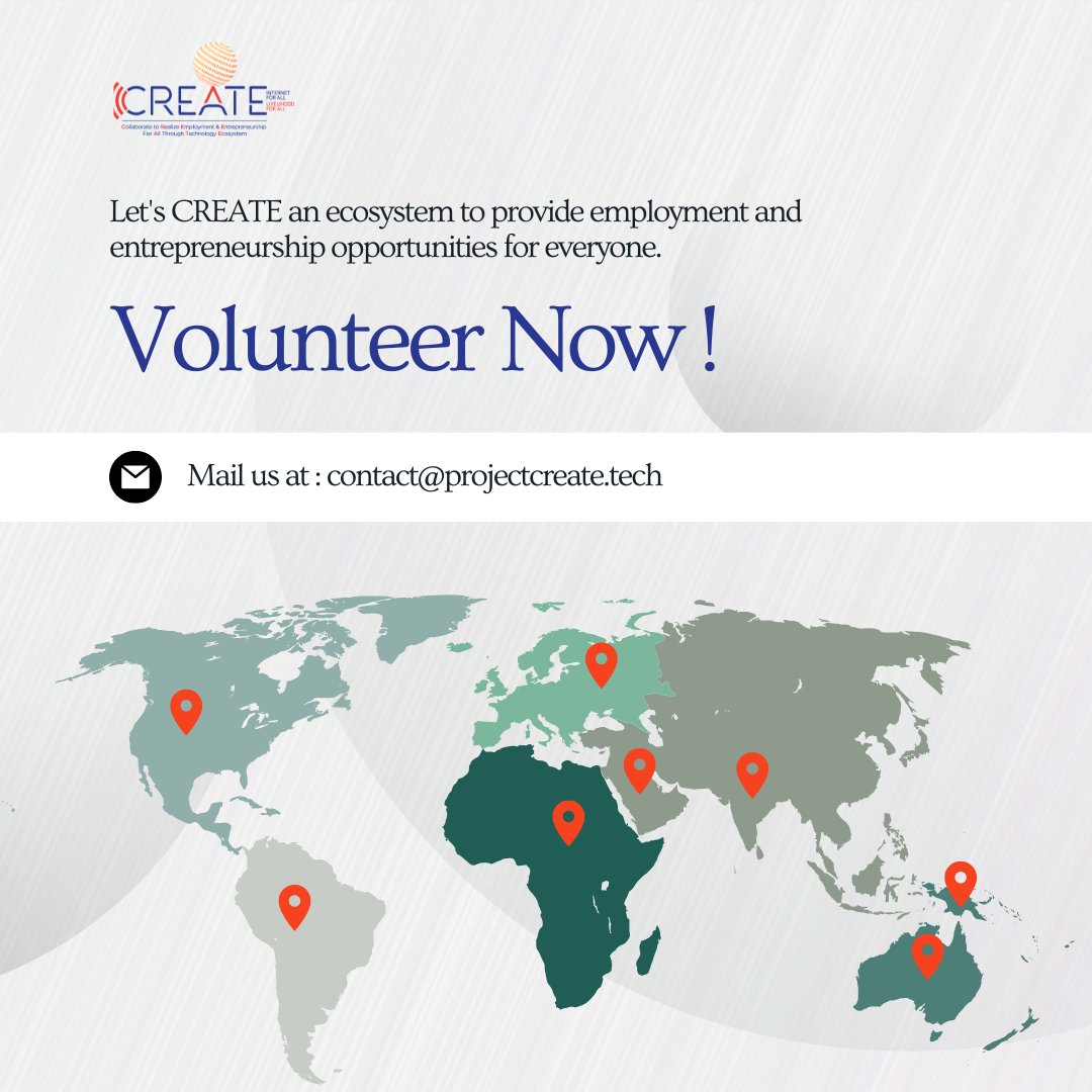 _Project_Create's tweet photo. Calling all change-makers &amp; visionaries!

Let's #CREATE a #technology ecosystem to revolutionize #employment &amp; #entrepreneurship!

Volunteer: https://t.co/XBr1PyQHrs

#ProjectCREATE #TechJobs #TechnologyForJobs #Tech4Jobs #tech4good #Jobs #Internet https://t.co/CriRmwrLTh