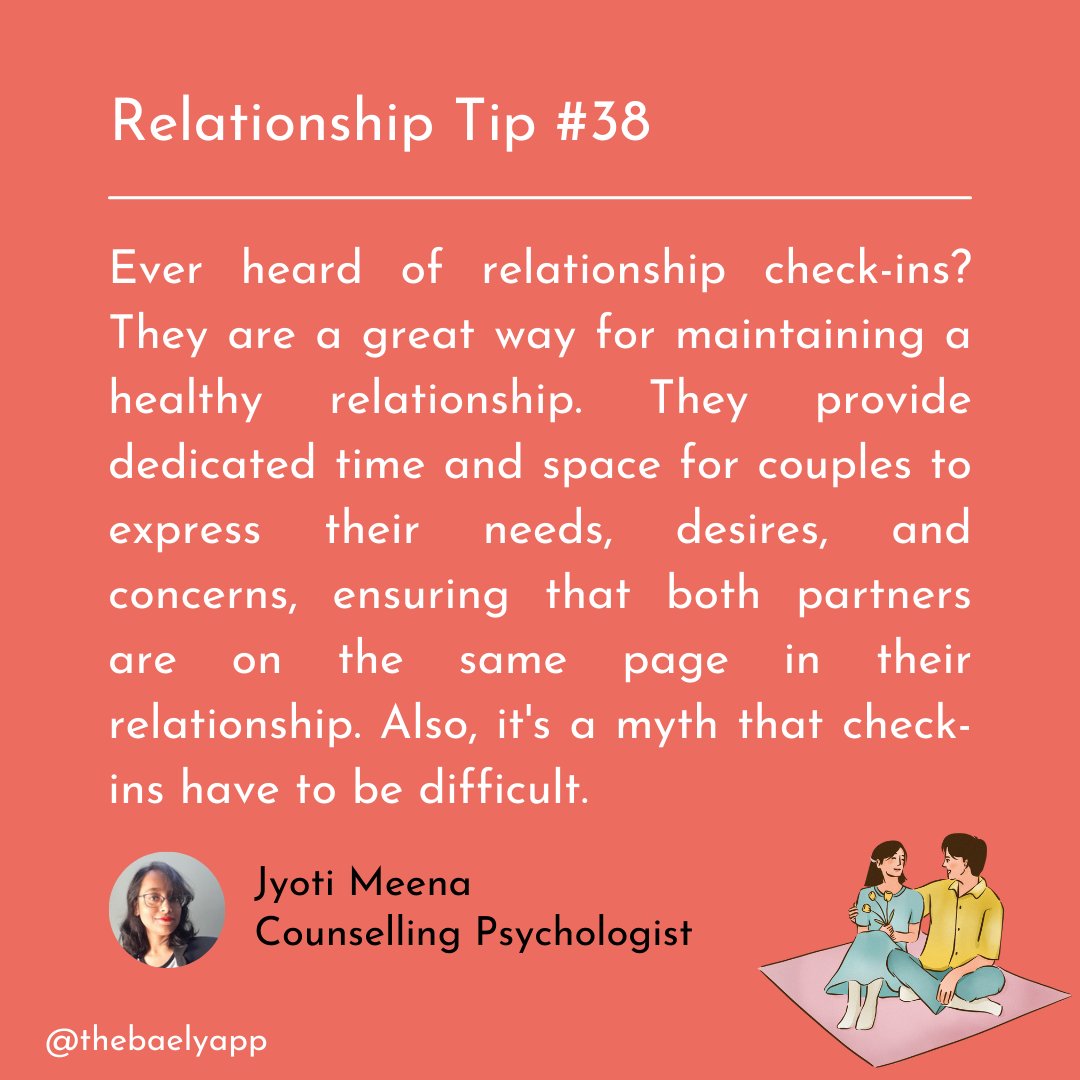thebaelyapp's tweet photo. Relationship Tip #38 on the benefits of having a ritual of check-in.

#relationshiprules #relationshiptips #relationships101 #relationshipsbelike #relationshipadvice #marriagetips #marriagelife #healthymarriage #relationshipmatter https://t.co/XYUKXb3tvU