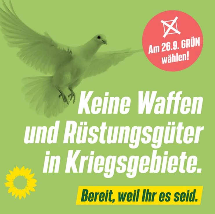 "Keine Waffen und Rüstungsgüter in Kriegsgebiete" plakatierten die Grünen 2021. Heute befürworten sie den Bau einer deutschen Panzerfabrik im Kriegsgebiet #Ukraine. Kann man einen solchen "U-Turn" kognitiv und moralisch unbeschadet überstehen?

#Habeck 
#Rheinmetall
