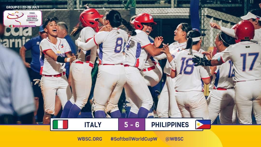 THE FILIPINAS CAN'T BE STOPPED. The PH softball team, or the Blu Girls, just stunned New Zealand, 5-3, and Italy, 6-5, to advance in the Women's Softball World Cup. (Photos from WBSC) | @bryanulanday
