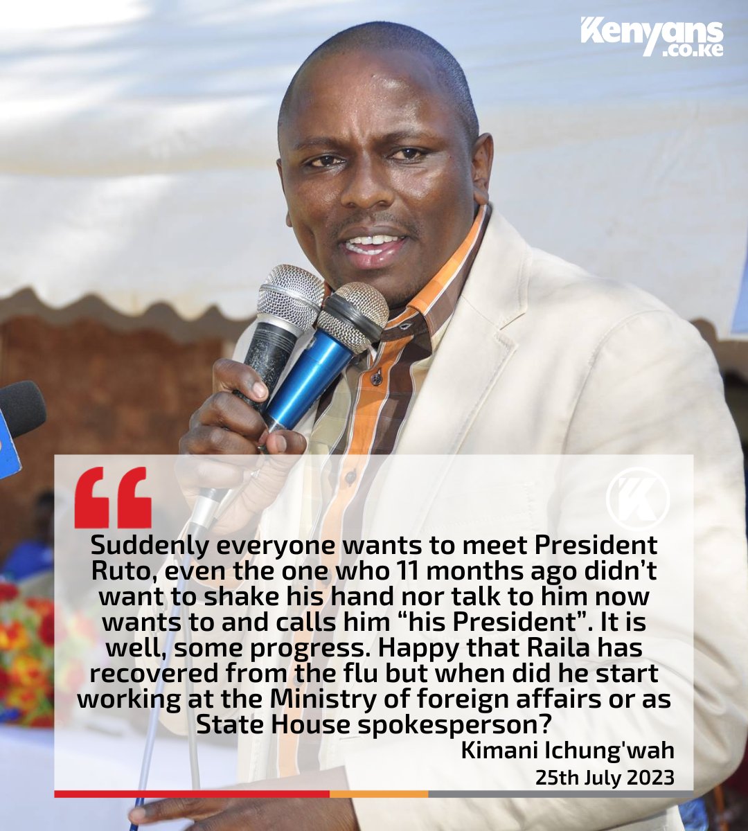 Suddenly everyone wants to meet President Ruto, even the one who 11 months ago didn’t want to shake his hand - Kimani Ichung'wah