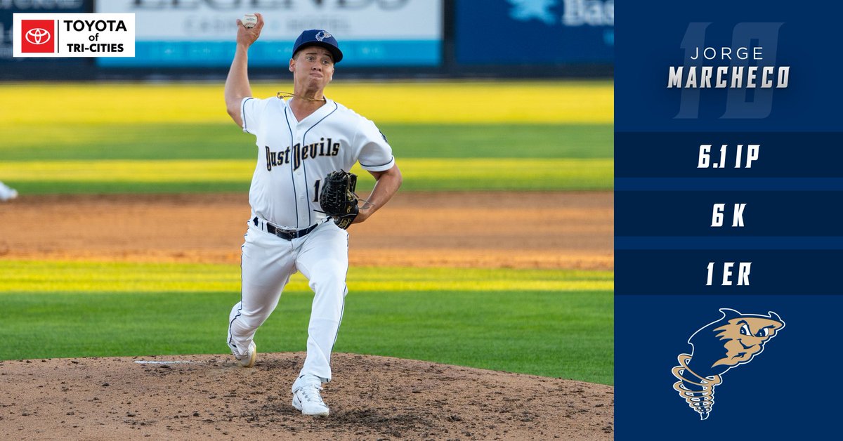 Tonight your Dust Devils got the 6-1 win over Hillsboro! Starting pitcher Jorge Marcheco dominated for Tri-City, tossing 6.1 innings, striking out six, and allowing just one earned run. Marcheco takes the Toyota of Tri-Cities #KeyMomentoftheGame