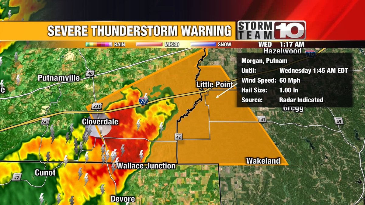 StormTeam_10's tweet photo. Severe Thunderstorm Warning for Putnam, Morgan until 7/26 1:45AM EDT. #StormTeam10 https://t.co/aEiJcGeoUJ