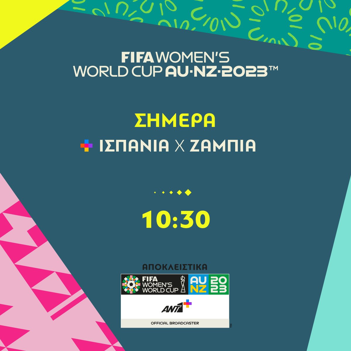 FIFAWWCGR's tweet photo. Οι αγώνες της ημέρας!

#FIFAWomensWorldCupGR #ant1plus #FIFAWomensWorldCup #BeyondGreatness #staytuned https://t.co/XeIkFgcsW4