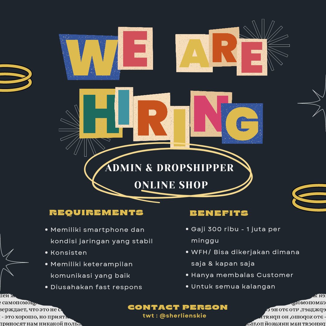shopp_na_id's tweet photo. ❗LOWONGAN KERJA ❗
dibutuhkan freelance menjadi admin & dropshipper sebanyak banyaknya
★ Tanpa batas umur
★ Gaji 300 Ribu - 1 Juta per minggu
★ WFH
★ Hanya membalas chat customer
★ Untuk semua kalangan
#WFH #adminolshop #lowongankerja #infoloker #kerjaparttime #parttime https://t.co/jdIOnqhE0A